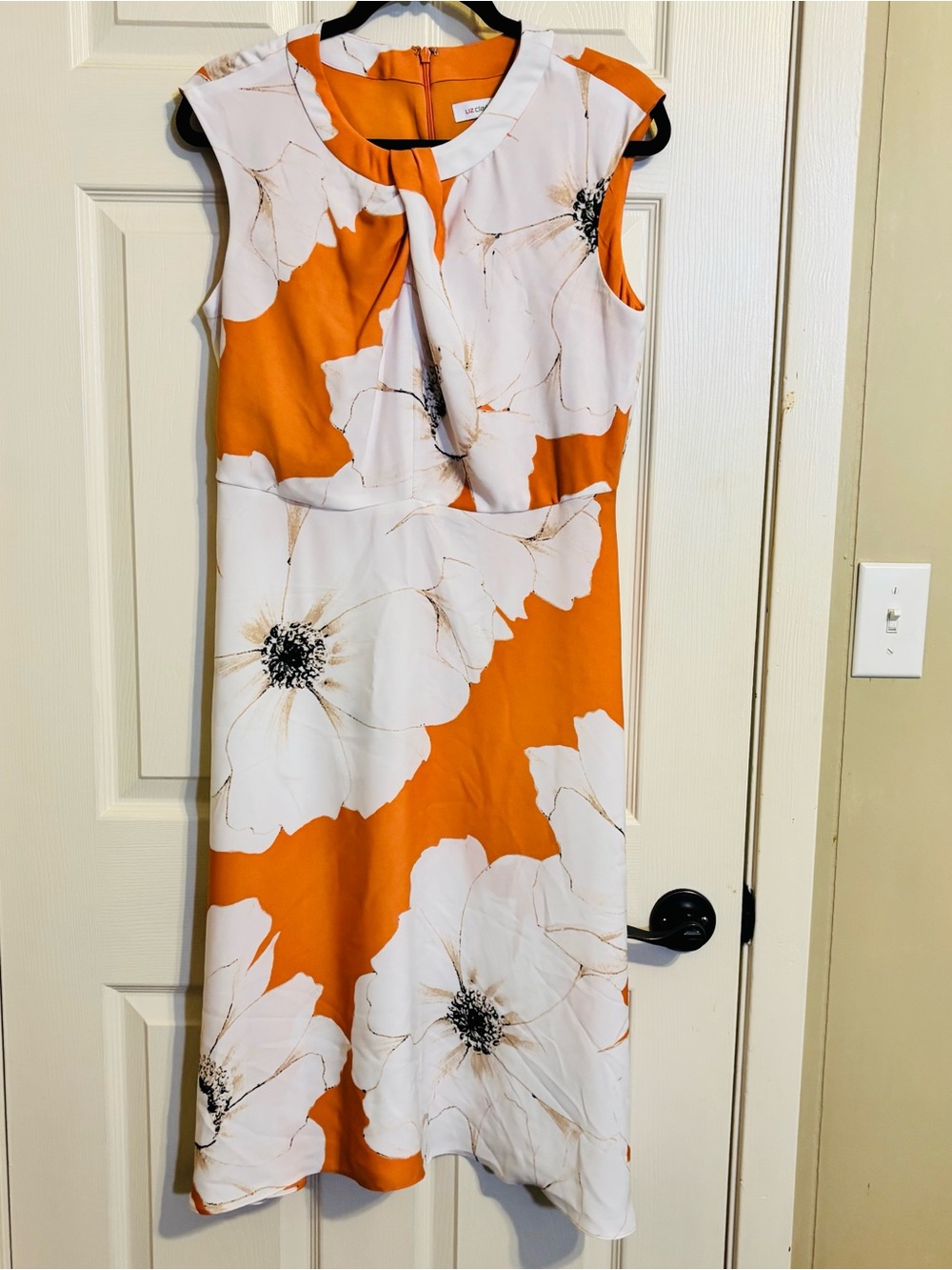 Liz Claiborne Orange and White Floral Sleeveless Midi Dress Size 10